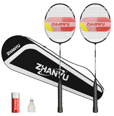 Badminton Rackets,Badminton Racket Set,82 Gram Lightweight Carbon Fiber One-Piece Molded Durable Professional Grade Racket,Including 2 Rackets,2 Shuttlecocks,And 1 Ball Bag (Black)