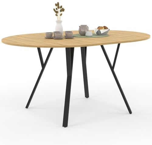 IDMarket - Table à Manger Extensible Ronde YSEULT 4-8 Personnes Bois et Noir Design Industriel 110-150 cm