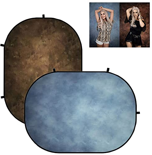 Kate 5X6.5ft (1.5x2m) Sfondi blu luce pieghevoli Sfondo marrone scuro Doppio lato Microfibra Cornice flessibile Sfondo Fotografia Custodia da trasporto inclusa
