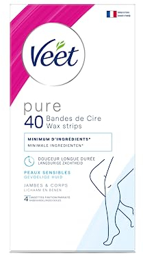 Veet Pure – 40 Kaltwachsstreifen für Körper und Beine – empfindliche Haut – empfohlen von Dermatologen – langanhaltende Haarentfernung
