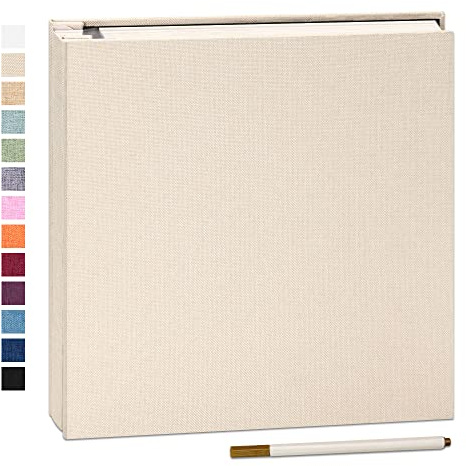 Yopih Album Foto Autoadesivo Fai da Te 33x32 cm con 40 Pagine Bianche e Copertina in Lino, Album Fotografico per Foto 10x15, Regalo Nozze Natale Compleanno Bambini, Beige
