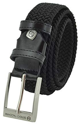 Sergio Tacchini Cintura Elastica Intrecciata, Uomo Donna, Con Inserti in Vera Pelle, Scatola Regalo