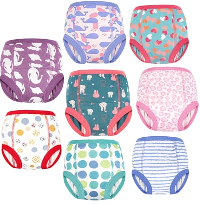 FLYISH DIRECT Potty Training Pants - Girls & Toddler Reusable Training Pants, 4 Years, 8 Packs