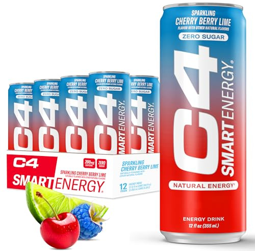 Cellucor C4 Smart Energy Drink - Sugar Free Performance Fuel & Nootropic Brain Booster, Coffee Substitute or Alternative | Cherry Berry Lime 12 Oz - 12 Pack