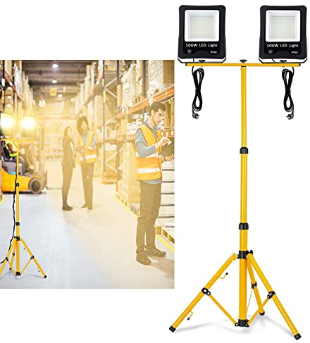YRHome LED Fluter Baustrahler Flutlicht 2x 100W Warmweiß Wasserdicht IP66 Arbeitsscheinwerfer Scheinwerfer mit Stativ und 3M Kabel Außenbereich Garten Garage