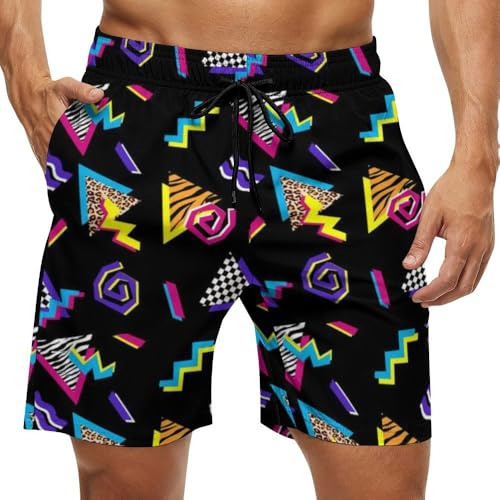 htrewtregregre Retro 80s 90s Men Swim Trunks Quick Dry with Lining and Pockets Beach Shorts