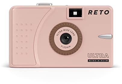 RETO Fotocamera ultra larga e sottile da 35 mm, riutilizzabile, con obiettivo largo 22 mm, senza messa a fuoco, leggera, facile da usare (rosa pastello)