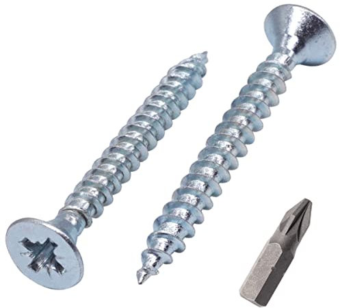 SKIR'CO Paquete de 100 tornillos de acero chapado en zinc de 4,5 x 40 mm, cabeza avellanada Pozidriv, tornillos de aglomerado, PZ totalmente roscado (100, 4,5 x 40 mm)