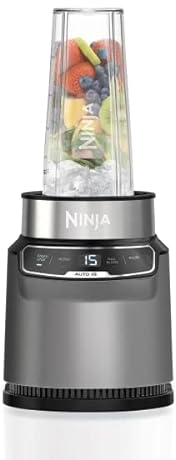 Ninja Blender with Auto-iQ, Blend in Cup, One Touch Controls, Make Smoothies, Milkshakes & Frozen Treats, Dishwasher Safe Parts, Stainless Steel Blades, 1000W, 2 x 700ml Cups, Grey/Silver, BN500UK