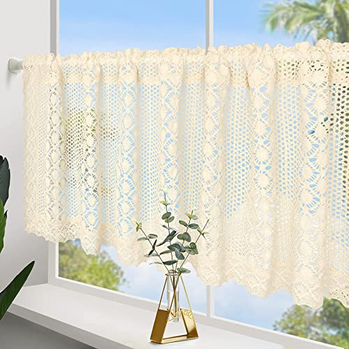 choicehot Cantonnière en crochet pour porte de fenêtre – Cantonnière rétro creuse avec passe-tringle pour cuisine, café, salle de bain, 45 x 150 cm