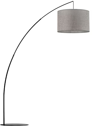 Licht-Erlebnisse Stehlampe gebogen 245 cm hoch groß Schwarz Grau Stoffschirm Wohnzimmer Stehleuchte Bogenlampe