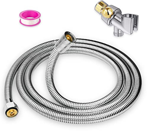 High Pressure Shower Hose, 79 Extra Long, Explosion-Proof Braided Mesh, 304 Stainless Steel Chrome Plated, with Shower Head Holder