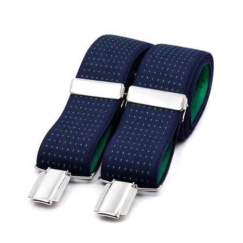 El mono con pajarita Bretelle uomo eleganti fatte a mano in Spagna. Bretelle da uomo per pantaloni | 3 clip extra-forti | Colore blu e Pois verdi. (Azul-Verde 2)
