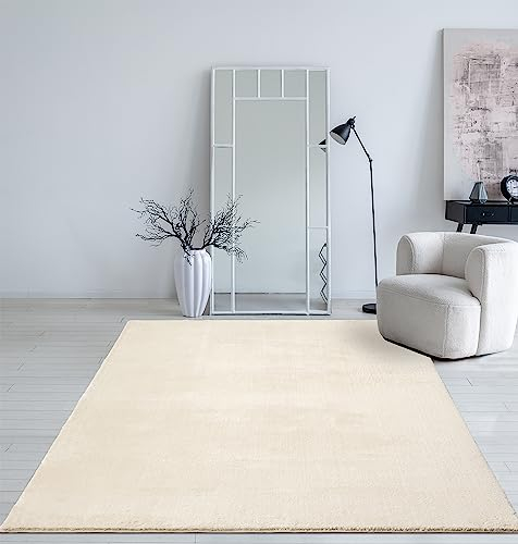 Mia´s Teppiche Taos kuscheliger Kurzflor Teppich, Anti-Rutsch Unterseite, Waschbar bis 30 Grad, Super Soft, Felloptik, Beige, 160 x 220 cm