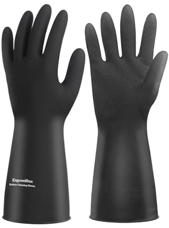 Exprosiflux Guanti di pulizia in gomma spessi - 2 paia di guanti in gomma nera per lavare i piatti, guanti da cucina riutilizzabili