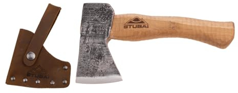 STUBAI Campingbeil Serles 800 g – Handgeschmiedetes Beil aus Kohlenstoffstahl, 240 mm Länge, geölter Hickorystiel, inkl. Lederscheide – Ideal für Outdoor, Bushcraft, Survival, Trekking