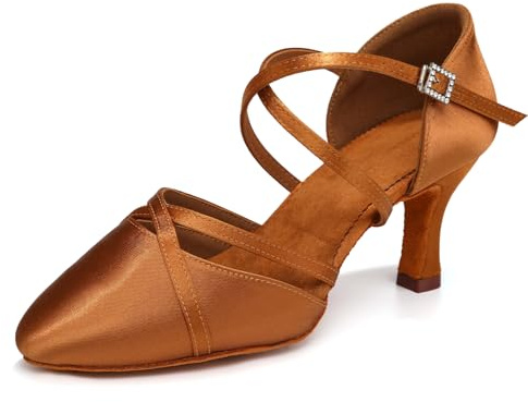 HROYL Women Closed Toe Ballroom Dance Shoes Standard Practice Performence Latin Salsa Dance Shoes,933-DB-Brown-7,US 6