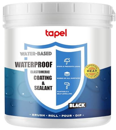 Tapel Liquid Rubber Waterproof Sealant - 3X Stronger- Black 1L - Professional Grade Roof & Concrete Coating, Indoor/Outdoor Leak Repair, Crack Filler, Weather-Resistant Protection