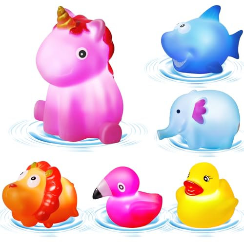 Jovicos Badespielzeug Baby, 6 Stuck LED Tier Badewannenspielzeug Baby, Wasserspielzeug Badewanne Spielzeug Kinder, Leuchtet Sensorik Spielzeug, Geschenke fur Jungen und Madchen