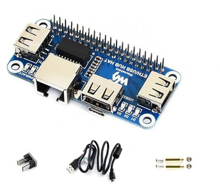 Ethernet/USB HUB HAT Expansion Board for Raspberry Pi 4 B/3 B+/3 B/2 B/Zero/Zero W /2 W/Zero WH/2WH with 1 RJ45 10/100M ETH Port 3 USB Ports Compatible with USB2.0/1.1 Onboard Multi Indicators
