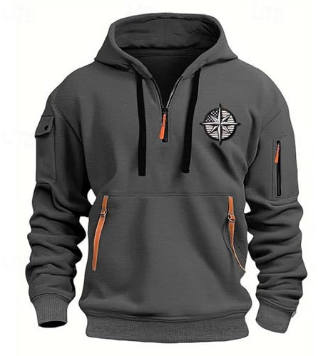 Generisch Winter Herren Sweatshirt Ohne Kapuze, Zipper Warmer Mode Weihnachts Jagd Thermo Slim Fit Arbeit Gym Warme Reißverschluss Übergröße Militär Baumwolle Y2k Hoodie, Zip Pullover Herren L