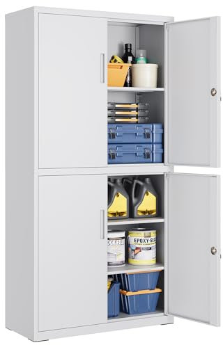 SONGMICS Aktenschrank, Mehrzweckschrank, Büroschrank, mit 4 Türen und 5 Ebenen, 40 x 80 x 180 cm, 2 Schlösser, verstellbare Ablagen, Aufbewahrungsschrank aus Stahl, mattgrau OMC016G01