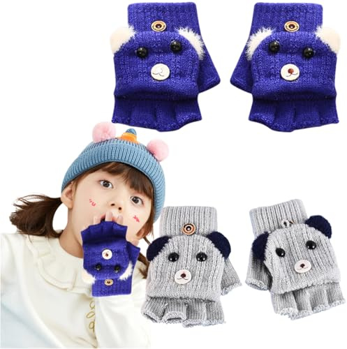 Guantes de invierno para niños, 2 pares guantes cálidos para bebés otoño e invierno, mitones punto para niños, guantes gruesos punto doble, artículos para jugar, correr, esquiar, multicolor