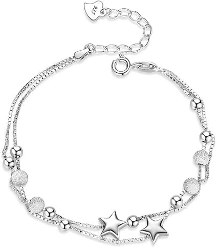 SENLINLU Armbänder für Frauen Armband Silber 925 Damen Stern Perle Armbänder Freundschaftsarmband Verstellbare