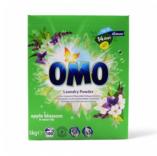 OMO Waschpulver, Apfelblüte & Wasserlilie Duft, 5 kg, 100 Waschladungen, Pulverförmig