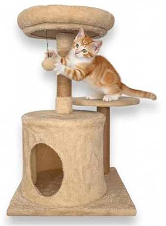 Cama Árbol para Gatos Nácar con Base de Madera Maciza | Estructura Vertical Ligera con MDF y Papel Corrugado | Descanso Elevado Interior | ALTHEA LIVING