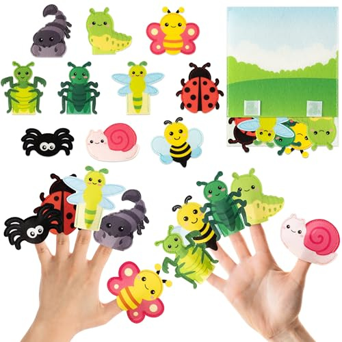 COcnny Insect Finger Puppets Craft - 11pcs Bugs Felt Finger Puppet with Storage Bag Set Making Crafts Kit for Kids, Make Your Own Story Telling Toys, Animals Role Play for Boys Girls Toddles Ages 3-8