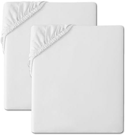 2 Pack Fitted Sheet Soft Microfibre Bed Sheets, Wrinkle Resistant, Breathable & Easy Care Elasticated Corners for Secure Fit White (Double-135X190)