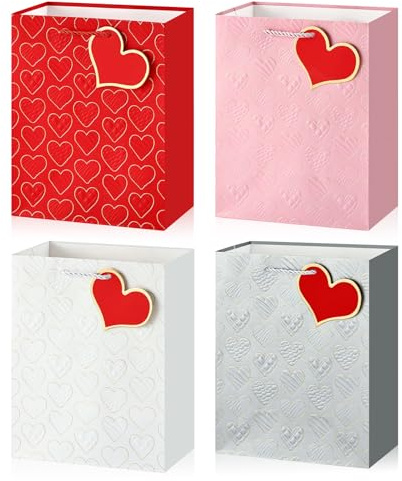 BBLIKE Sacchetti Regalo di San Valentino, 4pcs Sacchetto Regalo, Borsa Regali Donne a Cuore Rosa con Manici, Busta Regalo Adatti per valentine's day, Compleanno, Matrimoni, Anniversari, Festa Mamma