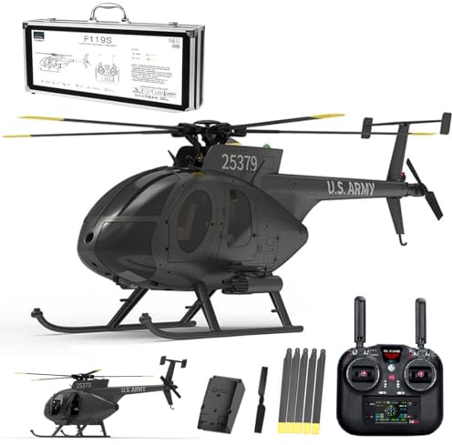 rcxperts YU Xiang F119S MD500 Remote Control Helicopter, 1/16 2.4G 9CH 250-Class 6-Axis Gyro Military RC Helicopter with 6G/3D Switchable Modes and Optical Flow for Adult(Black/1 Battery)
