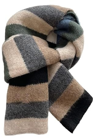 Kashmirscarf， 160 * 20 cm blå beige söt regnbågsrandig ullhalsduk vinterhalsduk(Blue Beige)