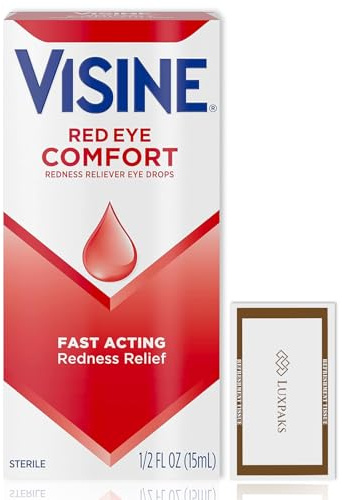Eye Care Set: Visne Red Eye Drops 15 ml + LUXPAKS Wipe | Visne, Red Eye Drops, Eye Care, 15 ml, Redness Relief, Travel Size, LUXPAKS Cleansing Wipe