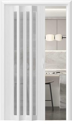 Inredningsdörr utan borrning, PVC-dragspelsvikdörr med akrylfönster i flera storlekar(26x80in (66x203cm))