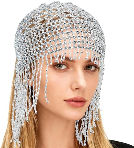 GORGECRAFT 1920s Beanie Pärlor Huvudbonad Klapperstil Cleopatra mössa med tofsar Imi Diamanter
