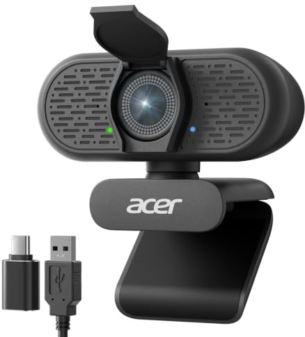 Acer Cámara web A640 4K para PC con sensor Sony PDAF enfoque automático AI micrófono con cancelación de ruido 2K 1080P/60fps adaptador USB A a C cámara de computadora para juegos, transmisión