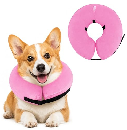 ACTOYS Halsband hund, halsspår hundar, skyddskrage hund, halskratt, uppblåsbar, för postoperativt skydd av huvud, bröst och mage (rosa, L)