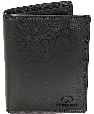 BROWN BEAR Geldbörse Leder Schwarz | Herren & Damen | RFID-Schutz mit Münzfach | Portemonnaie Echtleder Reißverschluss innen | Geldbeutel Hochformat | BB Design DLF BK