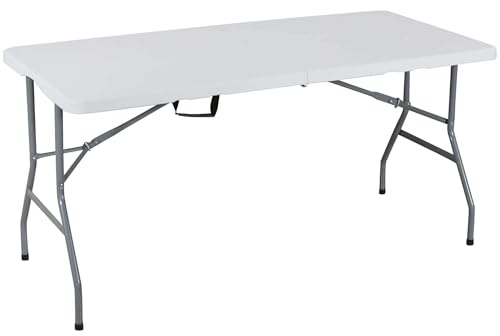 milani home - tavolo catering, rettangolare, pieghevole, 6 posti, salvaspazio, acciaio e ABS, bianco, 152 x 70 cm