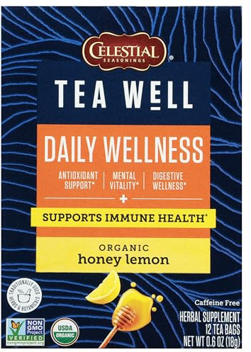 Celestial Seasonings TeaWell Herbal Tea, Daily Wellness, Organic Honey Lemon, 12 Count