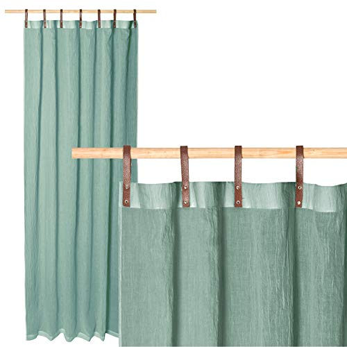 JEMIDI Vorhang transparent 135x245cm - Gardine mit Schlaufen aus Kunstleder - Schlaufenschal lang für Wohnzimmer Schlafzimmer - Vintage Look - jadefarben
