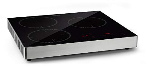 KLARSTEIN TrinityCook - table de cuisson à induction, pose libre, 3400W, 3 zones de cuisson, minuterie, 9 niveaux, 60 à 240 ° C, protection anti surchauffe, verrouillage parental - noir