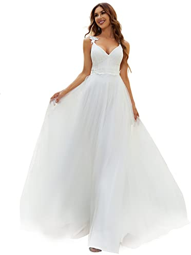 Ever-Pretty Women's Sleeveless V Neck Empire Waist A Line Lace Chiffon Floor Length Simple Wedding Dresses 00216