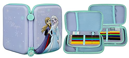 Undercover Frozen 3D Schüleretui, Federmäppchen gefüllt - 17 teilig - mit Zwei-Wege-Reißverschluss