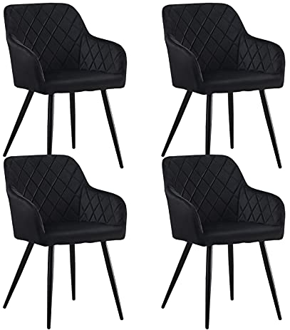 CLIPOP Esszimmerstühle 4er Set, Küchenstuhl Samt Bezug Wohnzimmerstuhl Polsterstuhl mit Armlehne Metallbeine Polstersessel Stuhl für Esszimmer Wohnzimmer Küche (4, Samt Schwarz)