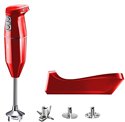 bamix Stabmixer Set cordless kabellos, inkl. Ladestation, Multimesser, Quirl, Schlagscheibe aus Edelstahl, 250 Watt, 2-Stufen, Made in Switzerland, Rot