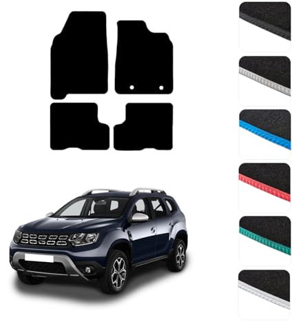 GCM - Car Floor Mats for Dacia Duster 2018 To 2024 Full Coverage Floor Protection - Anti Slip & Fit Car Mat with Clips Easy to Clean Car Carpet for All-Weather (Black Edging, Carpet)